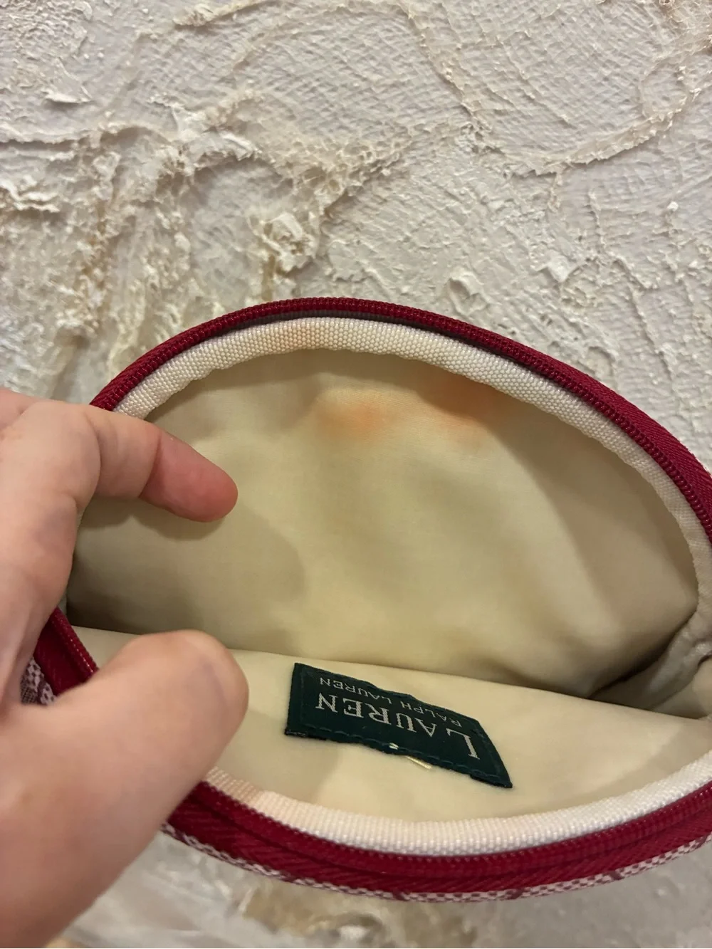 Lauren Ralph Lauren Dusty Pink Burgundy RL Monogram Pouch Cosmetic Case